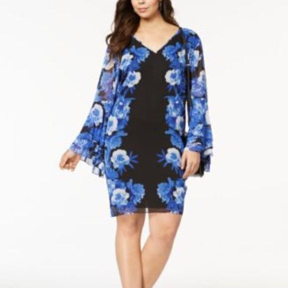 NEW‎ INC International Concepts Tiered Bell Sleeve Ghost Rose Print Plus - Picture 1 of 9